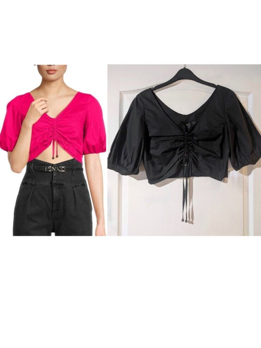 PINKO | Venezia Puff Sleeve Crop Top In Black